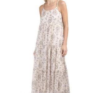 NWT S Italy Elena Baldi Silk Tiered Floral Beige Blue Pink Botanical Floral